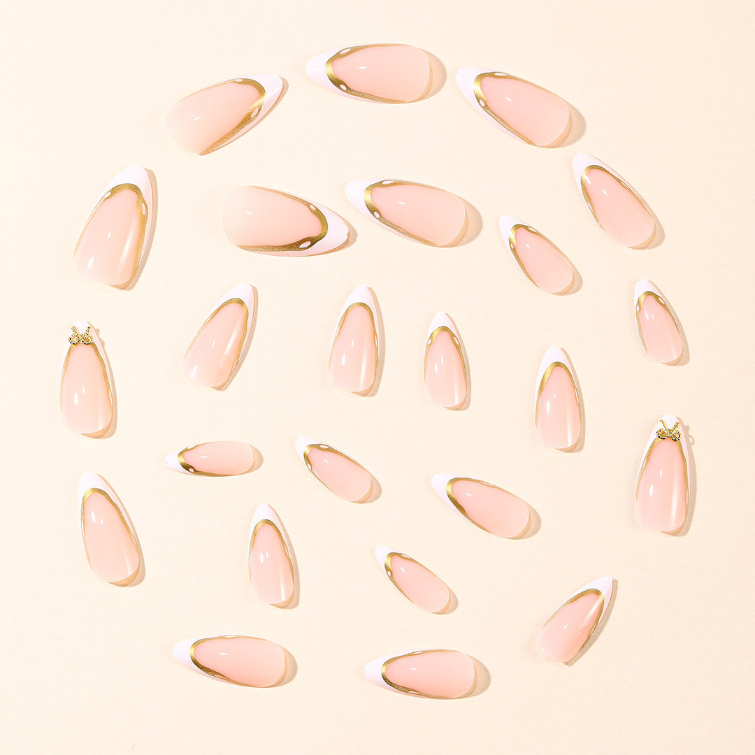 Elegant French Tip Nail Extensions with Gold Accents Kalsten