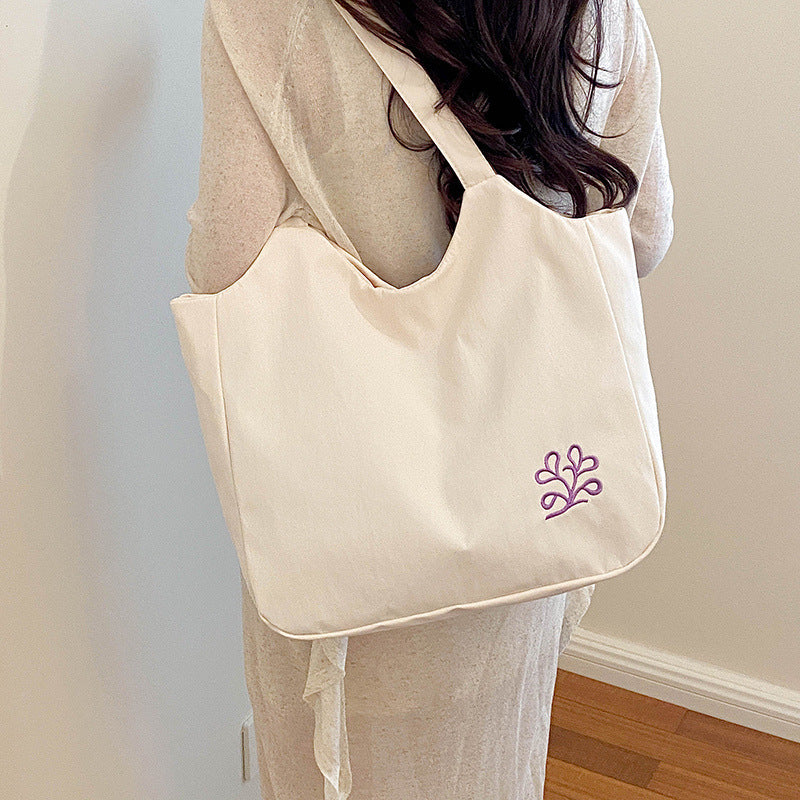 Spacious Embroidered Canvas Tote Bag