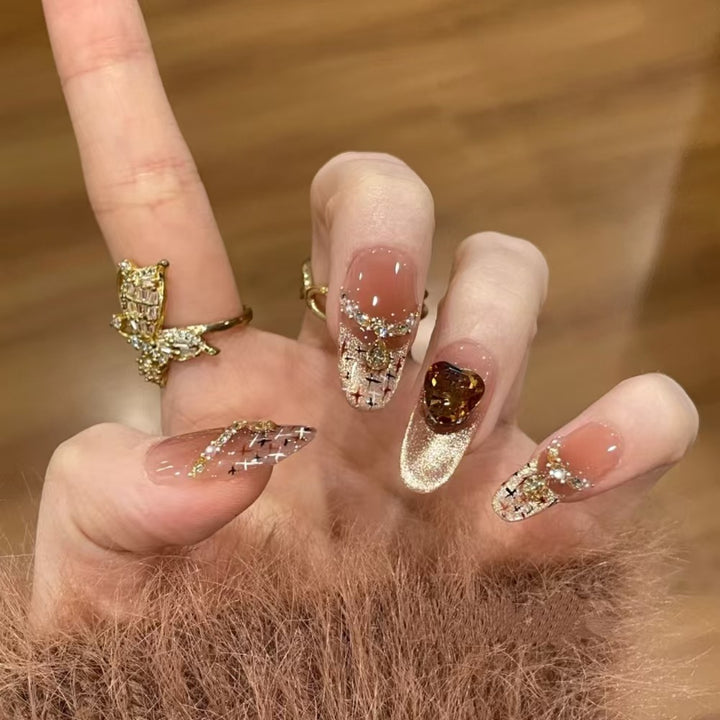 Crystal-Embellished Long Stiletto Press-On Nails