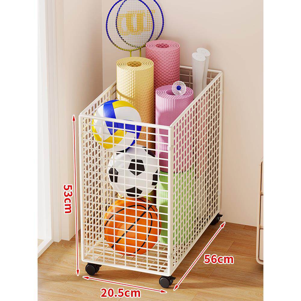 Narrow Mobile Wire Sports Gear Storage Cart for Balls and Yoga Mats with Casters