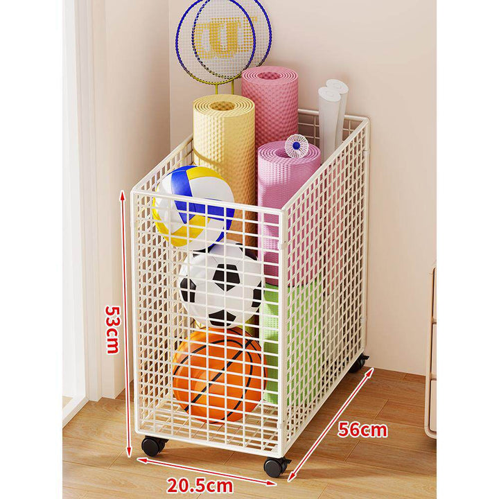 Narrow Mobile Wire Sports Gear Storage Cart for Balls and Yoga Mats with Casters