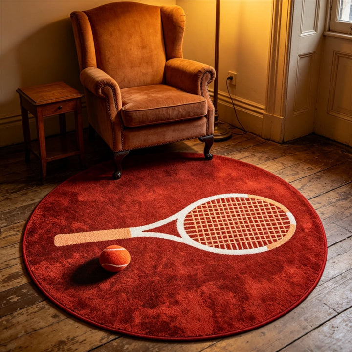 Tennis-Themed Round Area Rug
