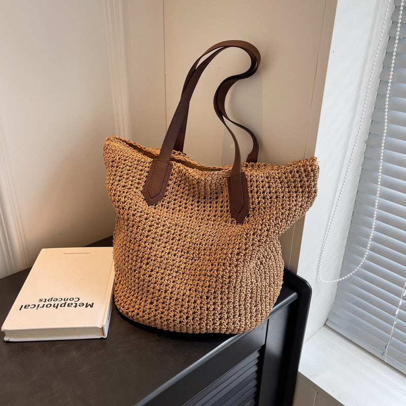 Braided shopping bag with leather handles Kalsten
