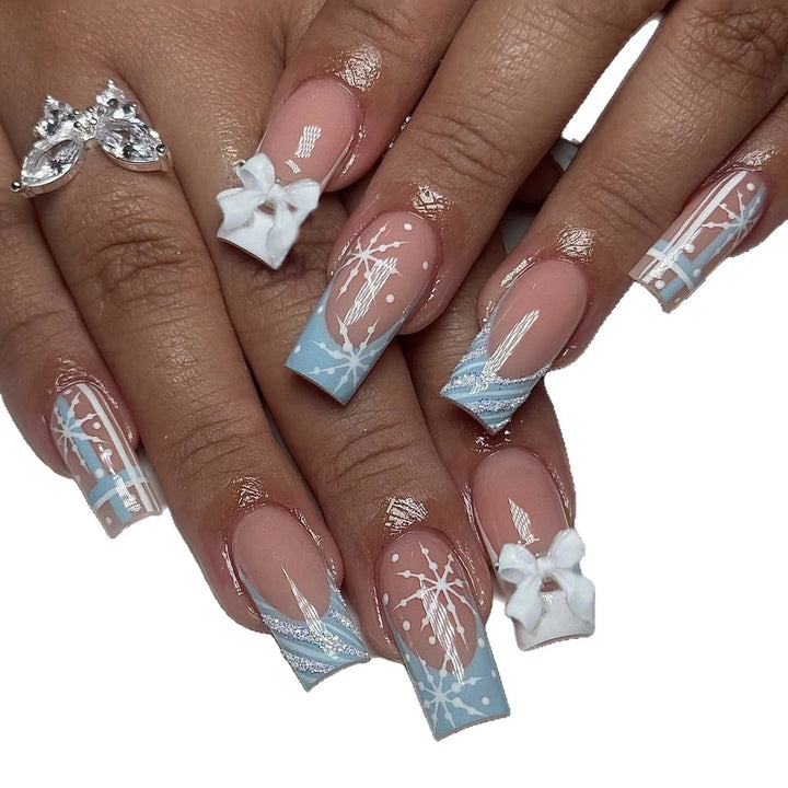Artificial nail set with winter snowflake and bow motifs Kalsten