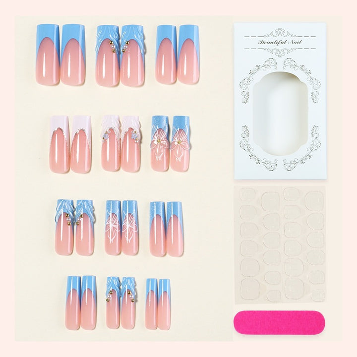 Nail set with elegant floral accents and glitter Kalsten