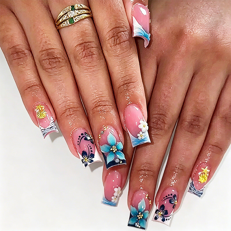 Elegant artificial nails with hand-painted floral accents Kalsten