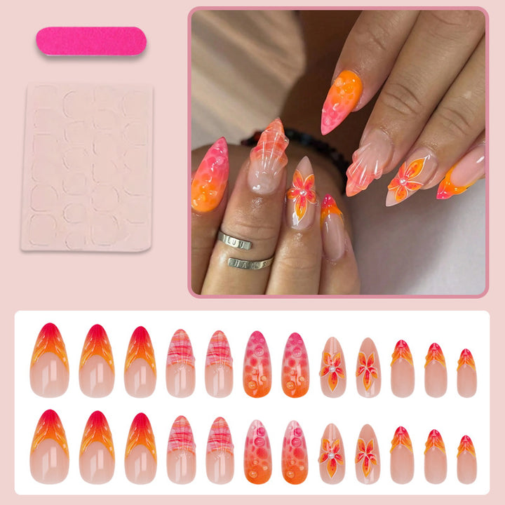 Acrylic Nail Set with Elegant Flower and Gradient Designs Kalsten