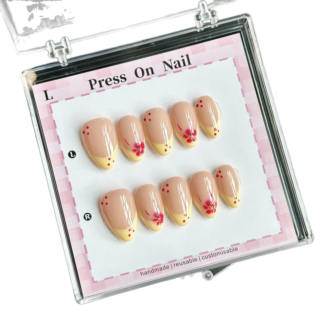 Artistic Press-On Nail Set with Floral Accents  1791773743