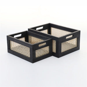 Wooden storage box with metal grid