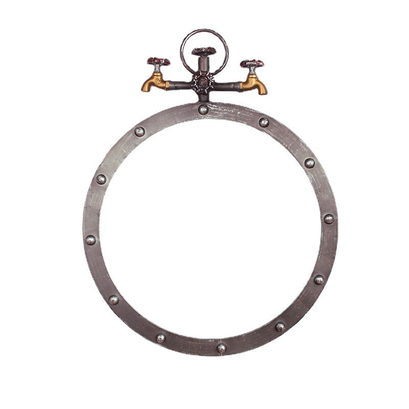 Industrial-Style Round Wall Mirror with Vintage Pipe Design Kalsten