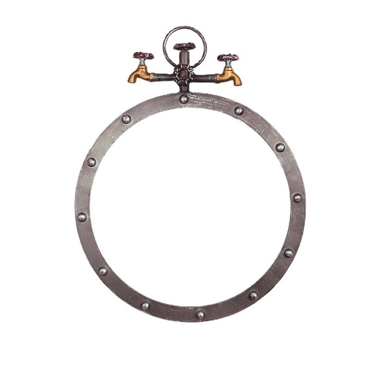 Industrial-Style Round Wall Mirror with Vintage Pipe Design Kalsten