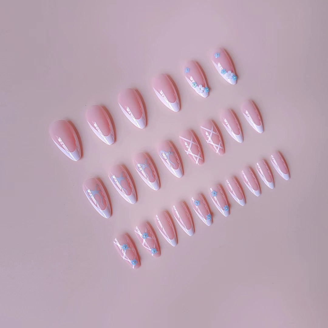 Acrylic nail set with elegant 3D flowers and glamorous accents Kalsten