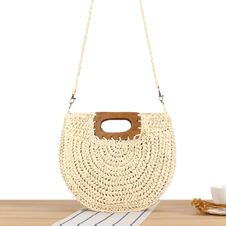 Handbag Made of High-Quality Plant Fiber Weave with Wooden Handle Kalsten