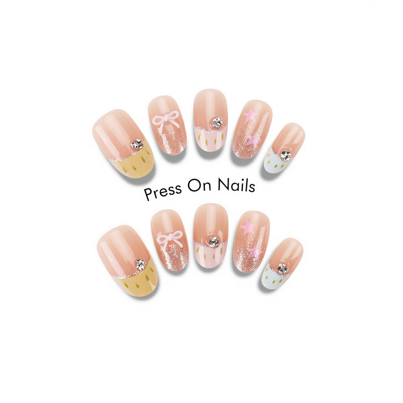 Artistic Press-On Nails Set with Decorative Accents Kalsten
