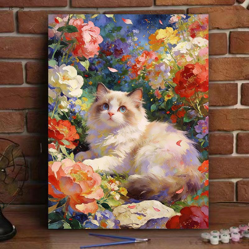 Cat-Themed Floral Canvas Art Print Kalsten