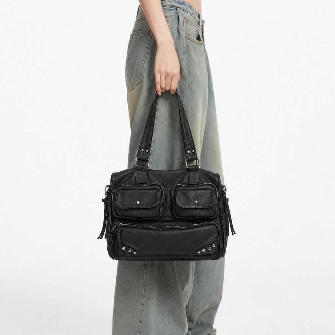 Multi-Pocket Leather Satchel Bag