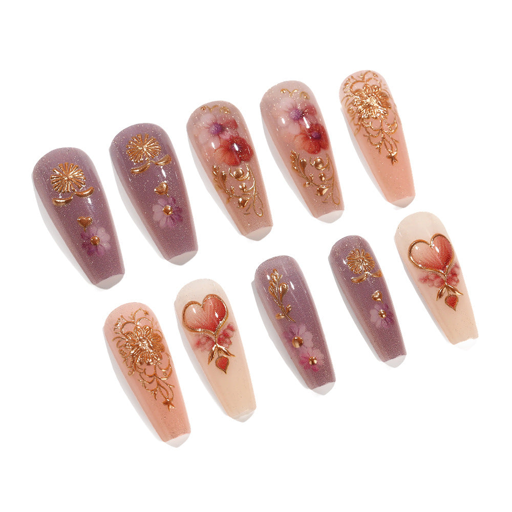 Artificial Nail Set with Romantic Floral Designs Kalsten