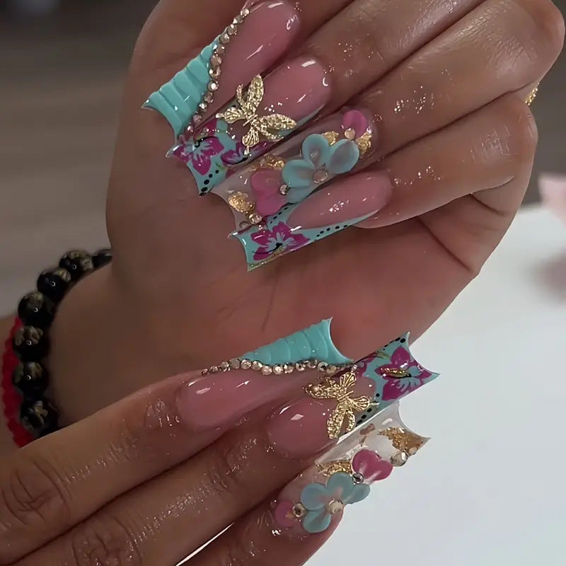 Artistic Floral-Embellished Press-On Nail Set Kalsten