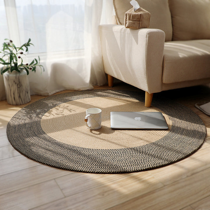 Rustic Round Rug with Fringes Kalsten
