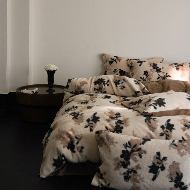 Cozy microfiber fleece bed set with floral velour texture