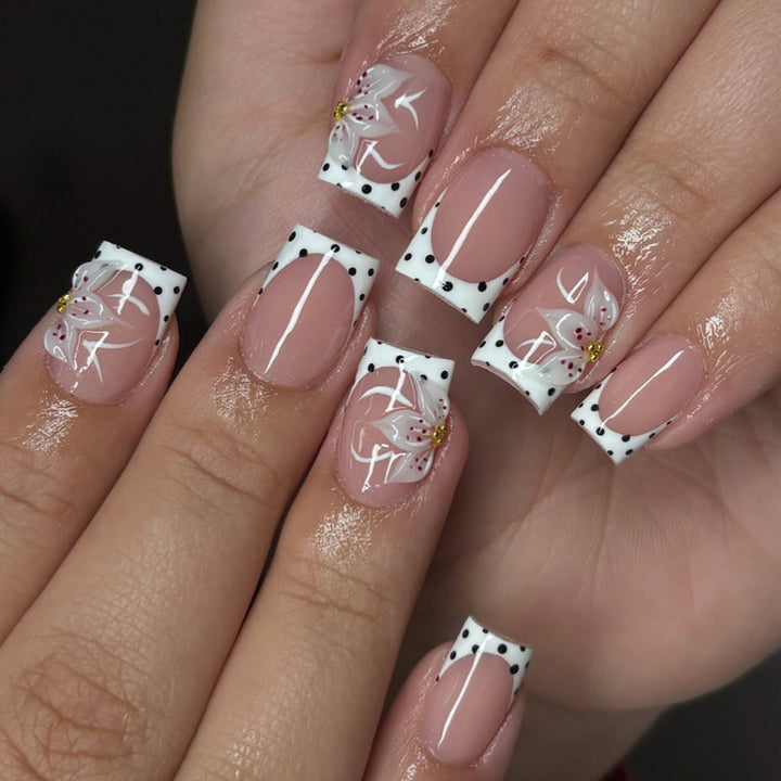 Floral French Tip Acrylic Nail Art Kalsten