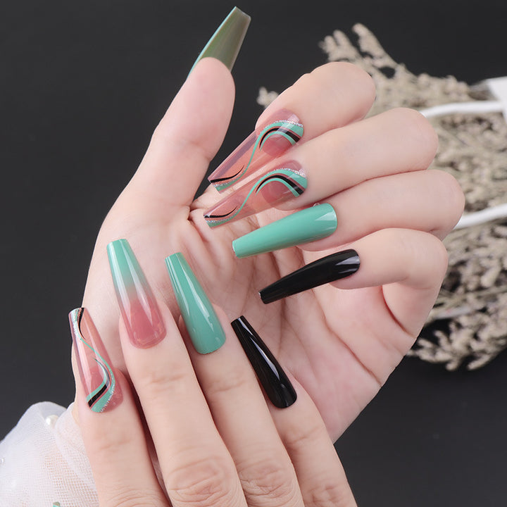 Artistic Press-On Nail Set with Geometric Wave Design Kalsten