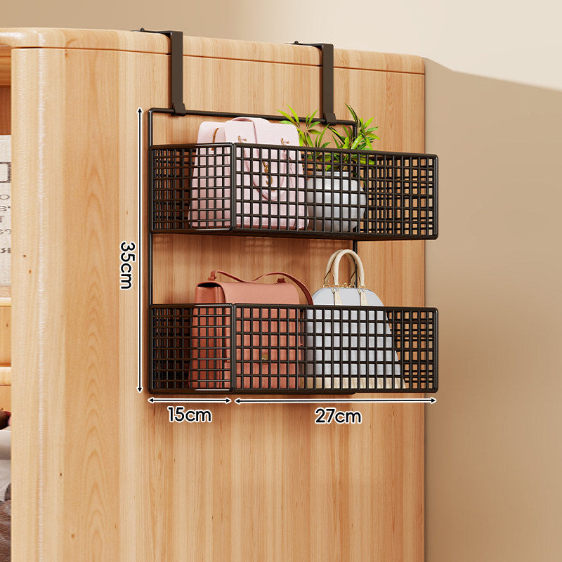 Over-Door Four-Tier Metal Mesh Hanging Storage Organizer with Integrated Hooks