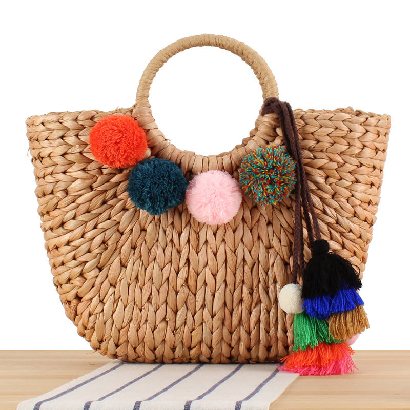 Beach bag with colorful pom poms Kalsten