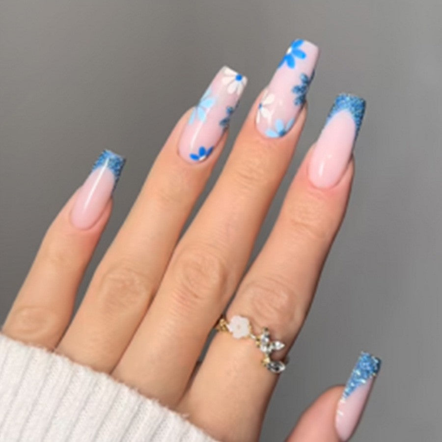 Decorative Floral Press-On Nail Art Set with 3D Flower Accents kalsten