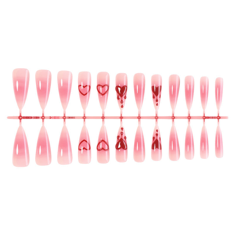 Artificial Nail Set with Romantic Heart Design and Delicate Ombre Effect Kalsten