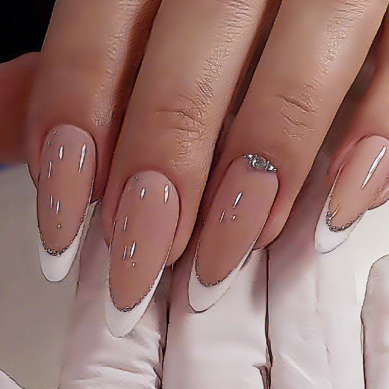 Elegant Press-On Nail Set with Glittering Silver Edges Kalsten