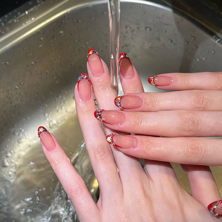 Elegant Decorative Press-On Nail Set with Gemstone Accents Kalsten
