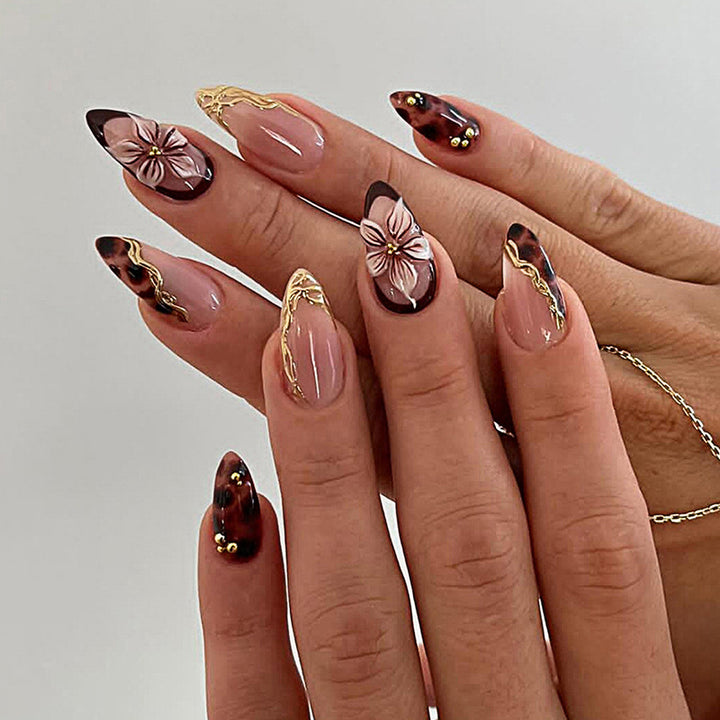 Artistic Press-On Nail Set with Elegant Floral and Abstract Designs kalsten