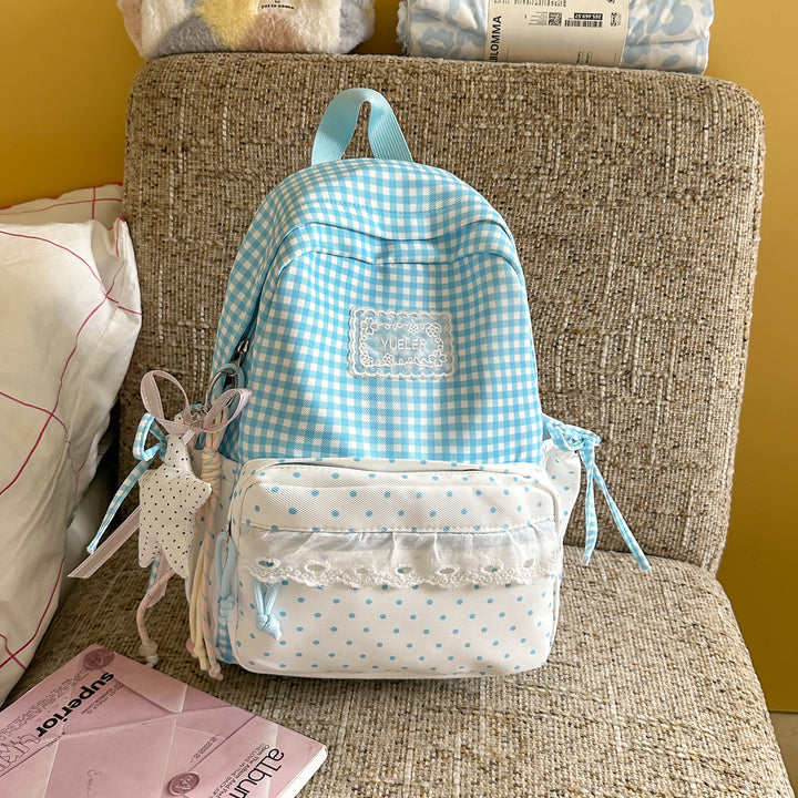Charming Gingham Print School Backpack Kalsten