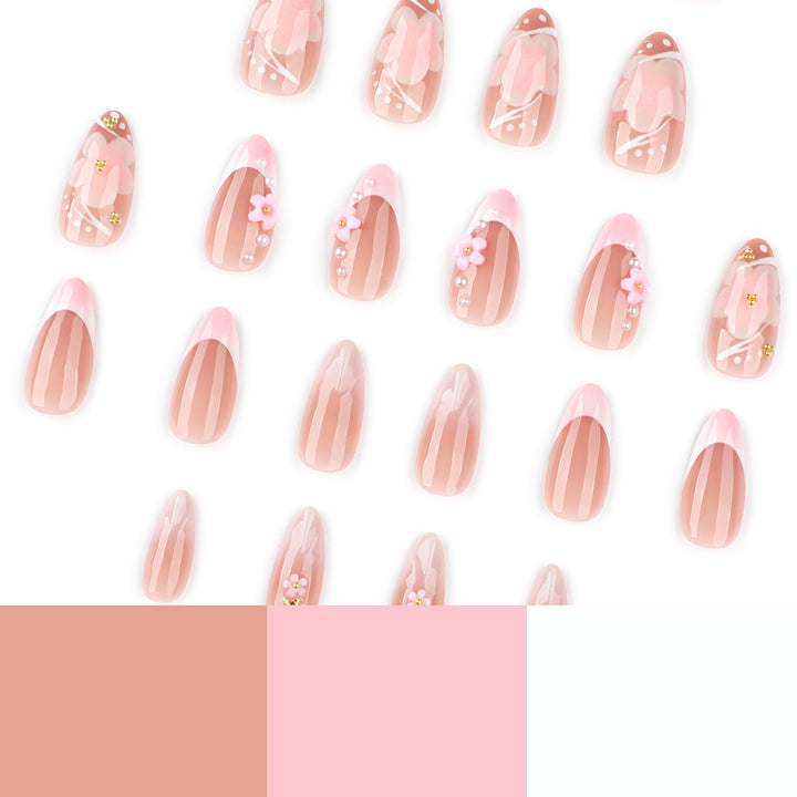 Artful nail extensions with floral patterns and glitter accents Kalsten