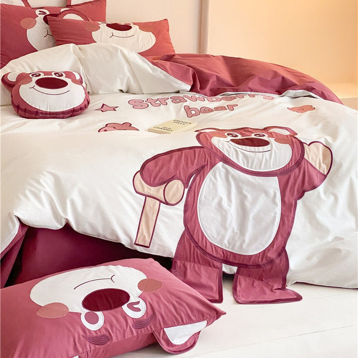 Children's bedding set with three-dimensional tiger applique and ear pillow