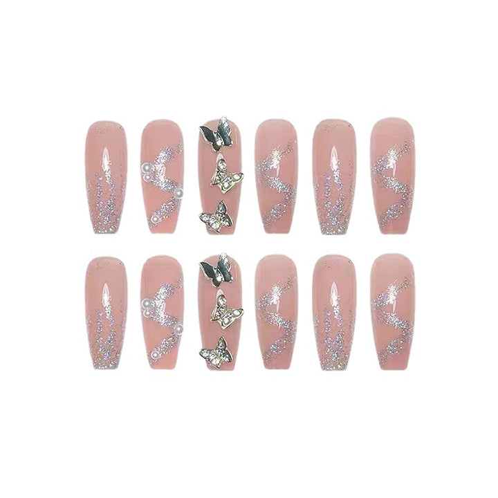 Trendy 3D design artificial nails with glitter and butterfly accents Kalsten