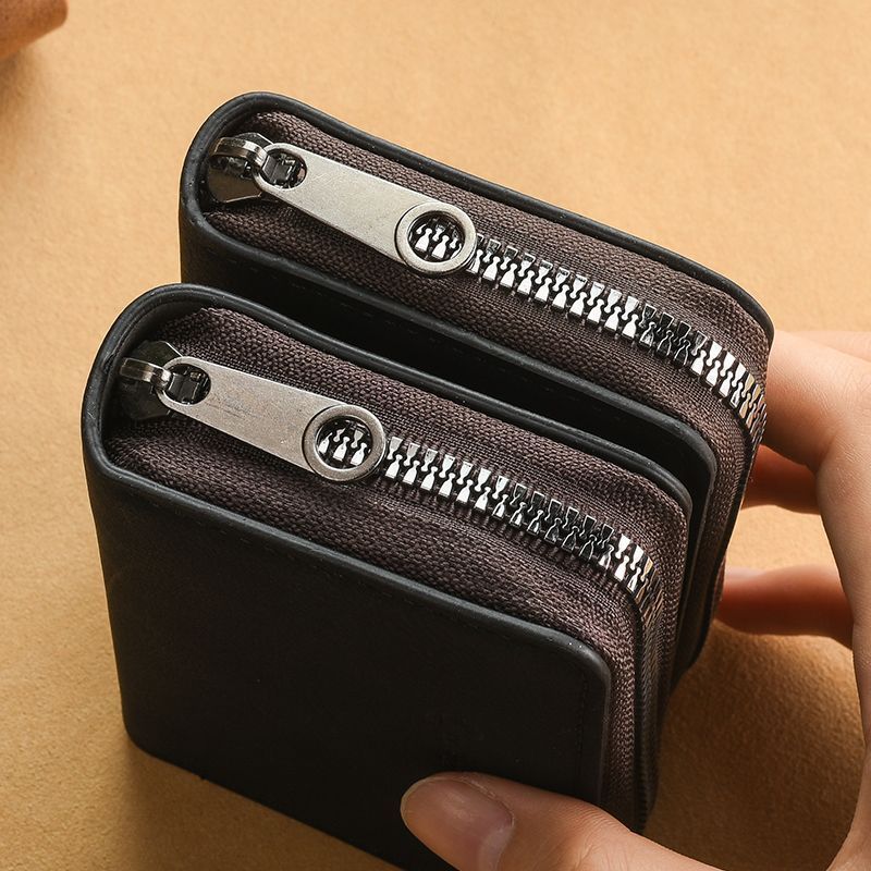 Compact Zippered Genuine Leather Wallet