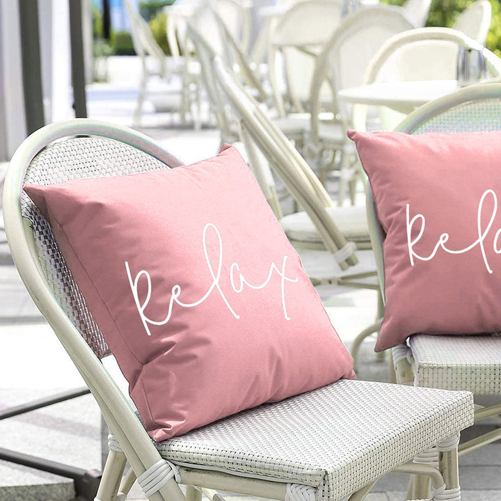 Square Script 'Relax' Outdoor-Ready Throw Pillow Cover with Hidden Zipper
