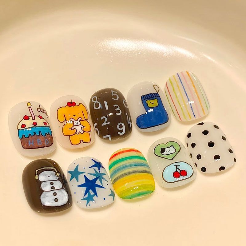 Artistic Coffee-Inspired Press-On Nail Art Set Kalsten