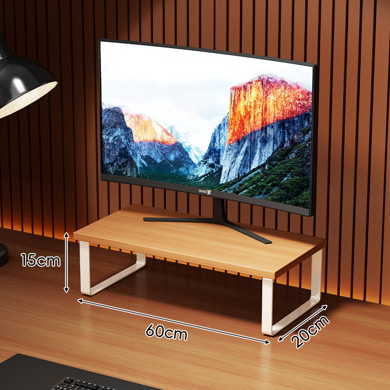 Compact Wooden Monitor Riser with Metal Frame and Under-Shelf Storage