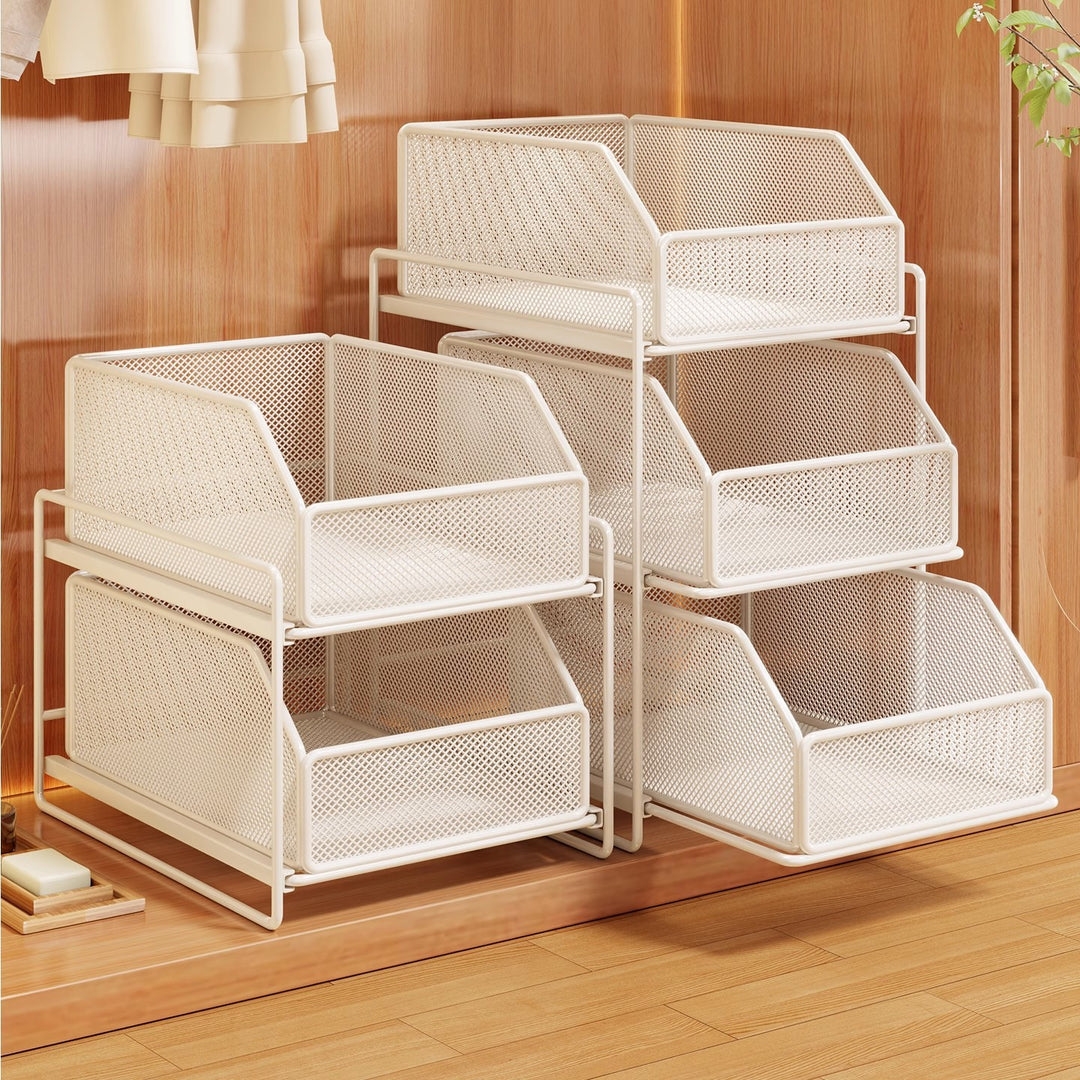 Double-Tier Sliding Wire Mesh Closet Drawer Organizer with Raised Frame