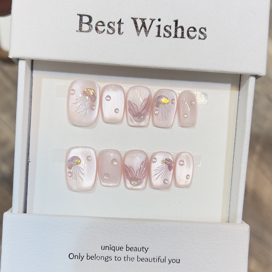 Elegant Press-On Nail Art Set with 3D Flourish Design Kalsten
