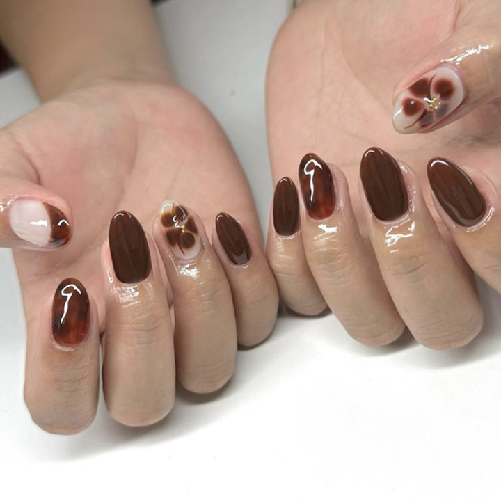 Artful Nail Extensions with Elegant Floral and Glossy Design Kalsten