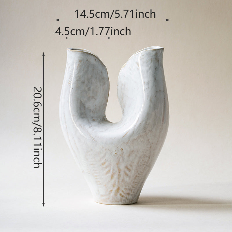 Sculptural Ceramic Double Mouth Vase with Organic Curved Silhouette
