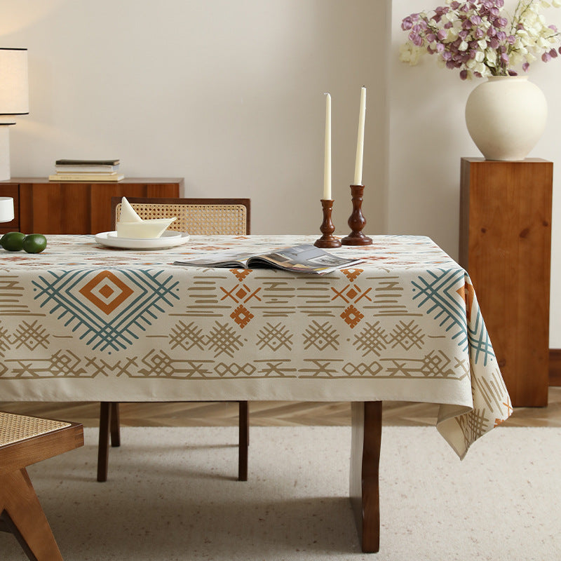 Rectangular tablecloth in Boho pattern with linen look Kalsten