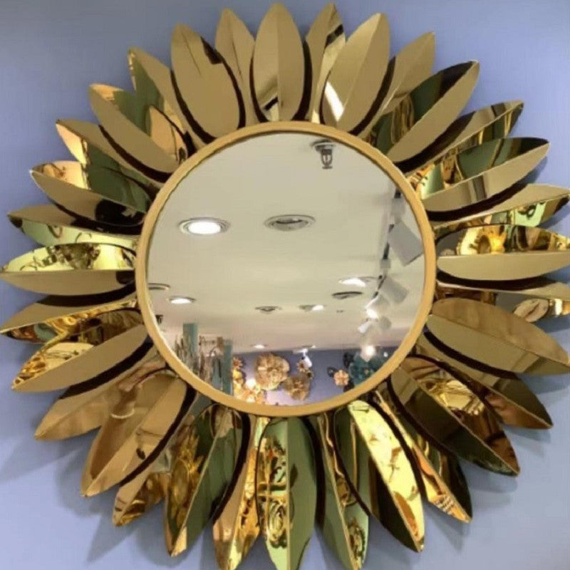 Sunburst Decorative Wall Clock with Leaf Motif Kalsten