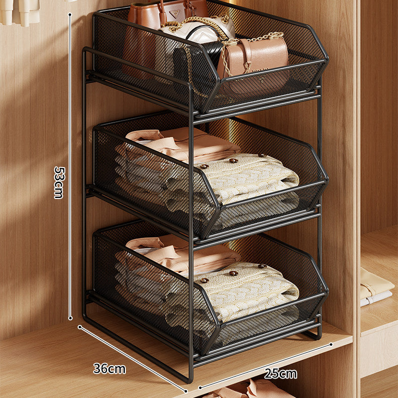 Double-Layer Metal Mesh Pull-Out Closet Organizer for Handbags and Folded Clothing