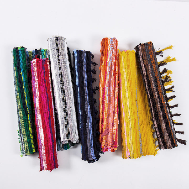 Handwoven cotton runner with colorful stripes and fringes Kalsten