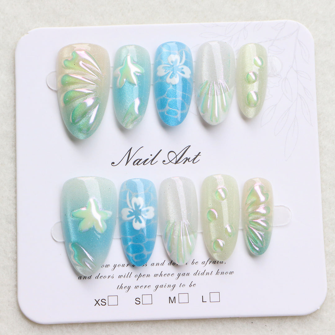 Artistic Ocean-Inspired Press-On Nail Art Set Kalsten